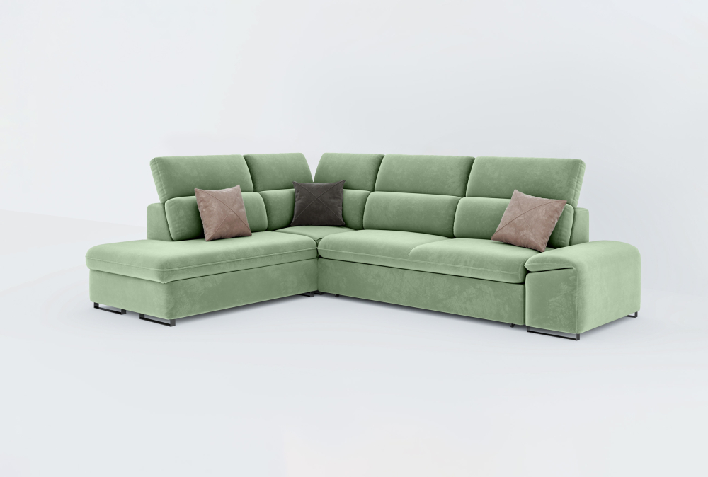 Chelmsford Sofa Combed With Storage -Velvet-Green