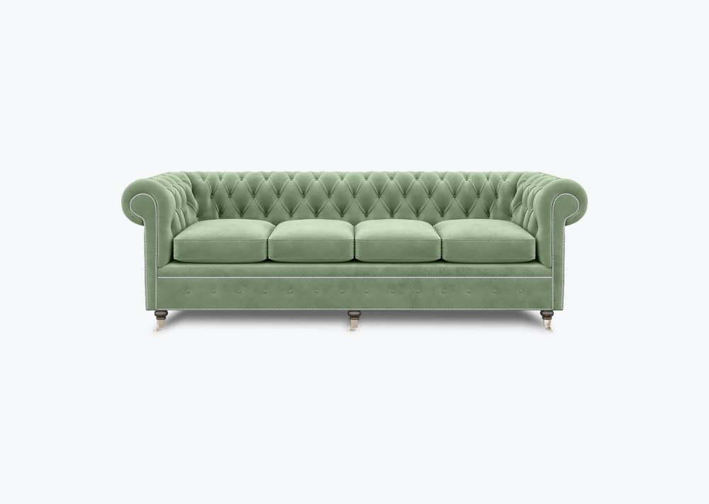 Livingston Chesterfield Sofa-4 Seater-Velvet-Green