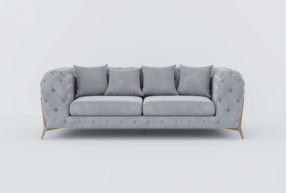 Augsburg Sofa-Velvet-3 Seater -Grey