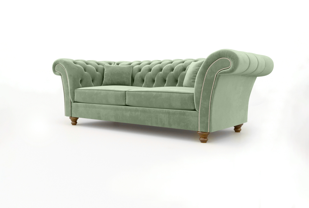Chesterfield Leicester Sofa-3 Seater -Velvet-Light Green