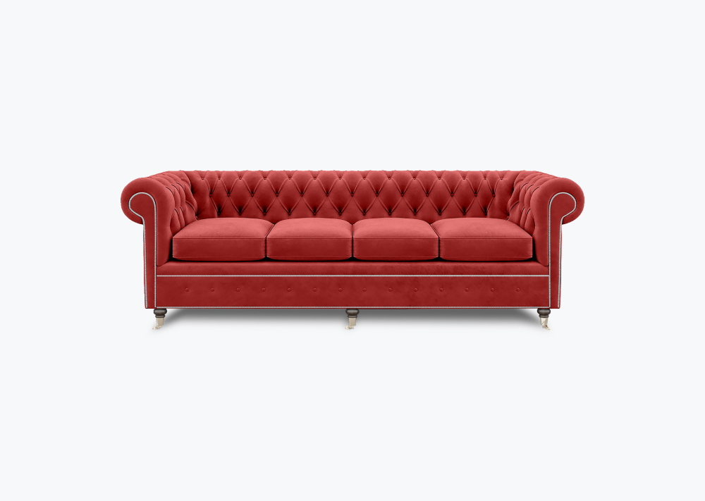Livingston Chesterfield Sofa-3 Seater -Velvet-Maroon