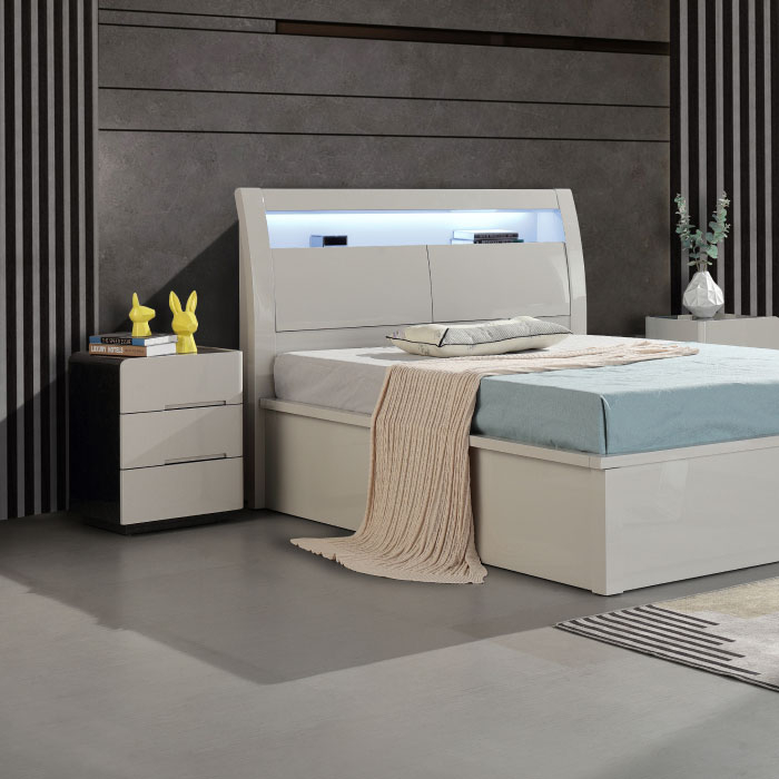 Moscow Glossy Light Grey Bed