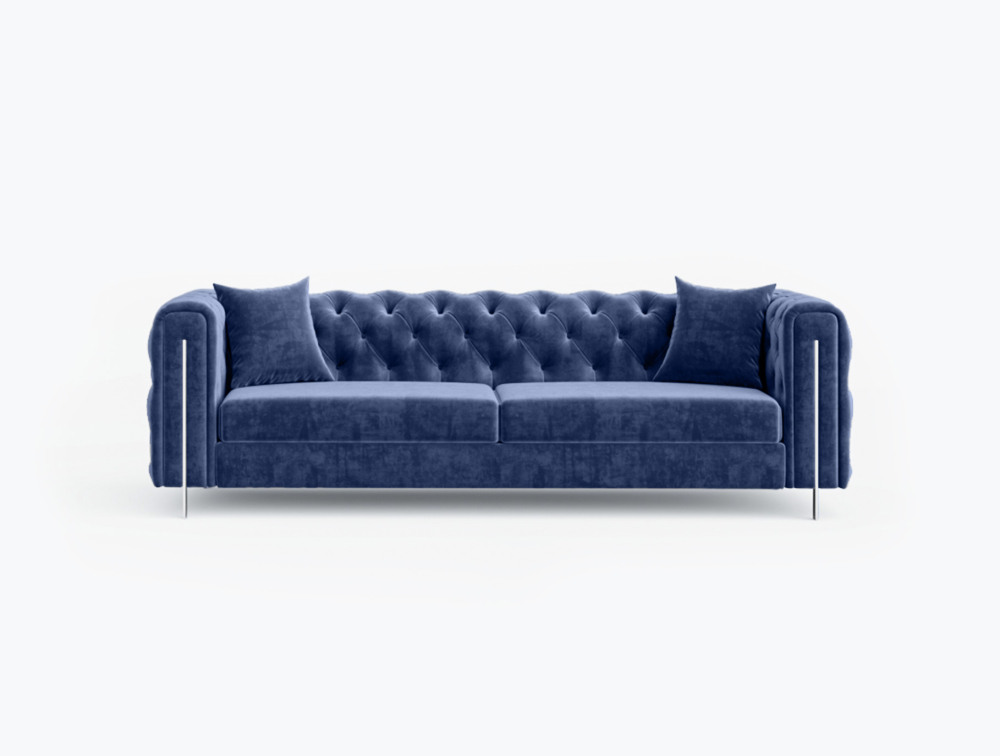 Munich Classic 3 Seater Sofa-3 Seater -Velvet-Navy Blue