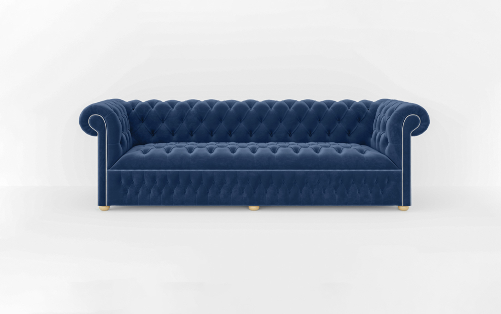Dustantable Chesterfield 3 Seated Sofa-1 Seater -Velvet-Navy Blue