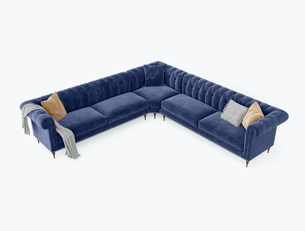 Phoenix corner Sofa-Corner-Velvet-Navy Blue
