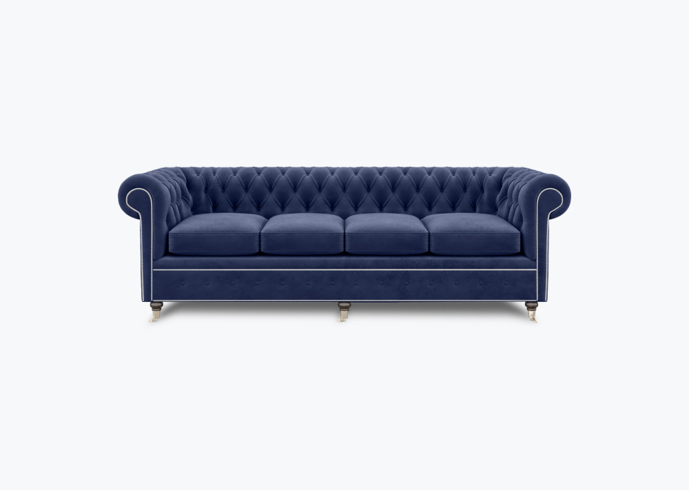 Livingston Chesterfield Sofa-3 Seater -Velvet-Navy Blue
