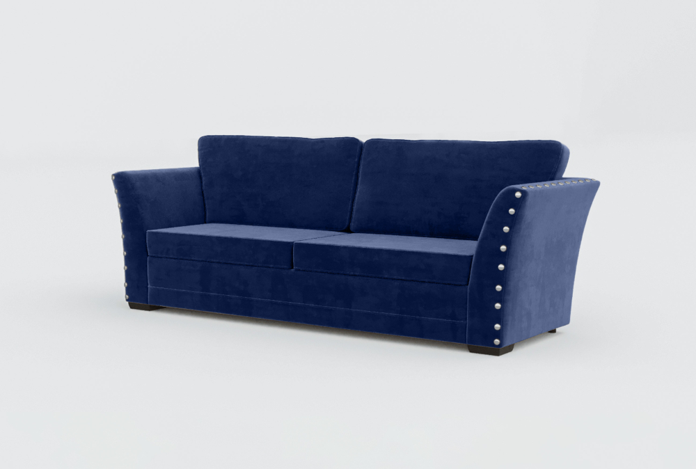 Cardiff Curved Arms Velvet Sofa-3 Seater -Woll-Navy Blue