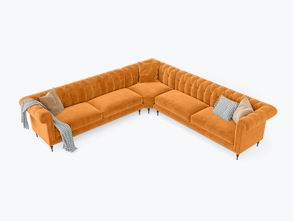 Phoenix corner Sofa-Corner-Velvet-Orange