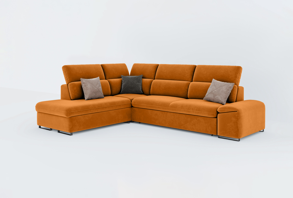 Chelmsford Sofa Combed With Storage -Velvet-Orange