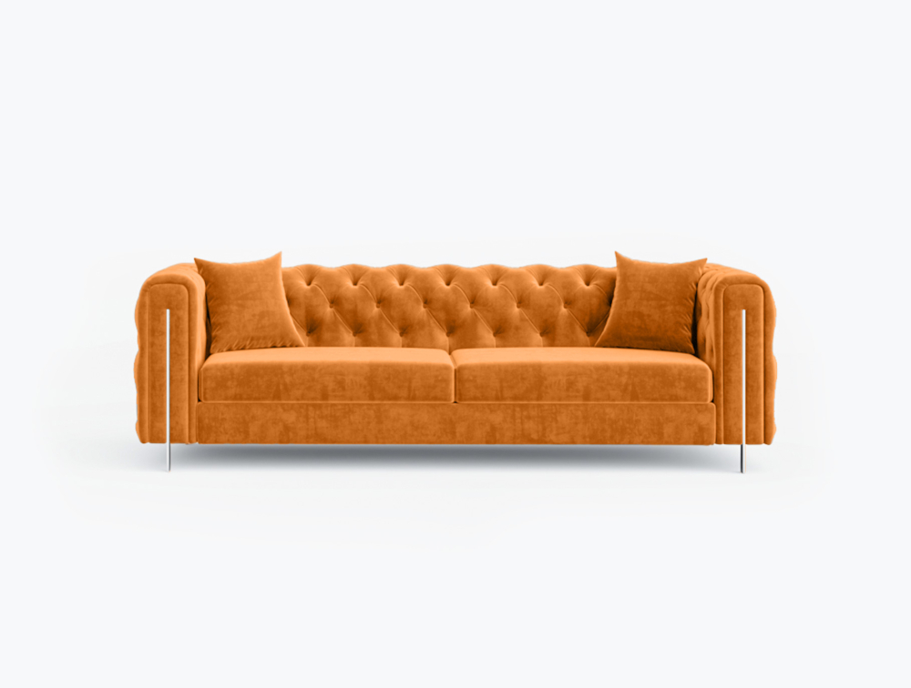 Munich Classic 3 Seater Sofa-3 Seater -Velvet-Orange
