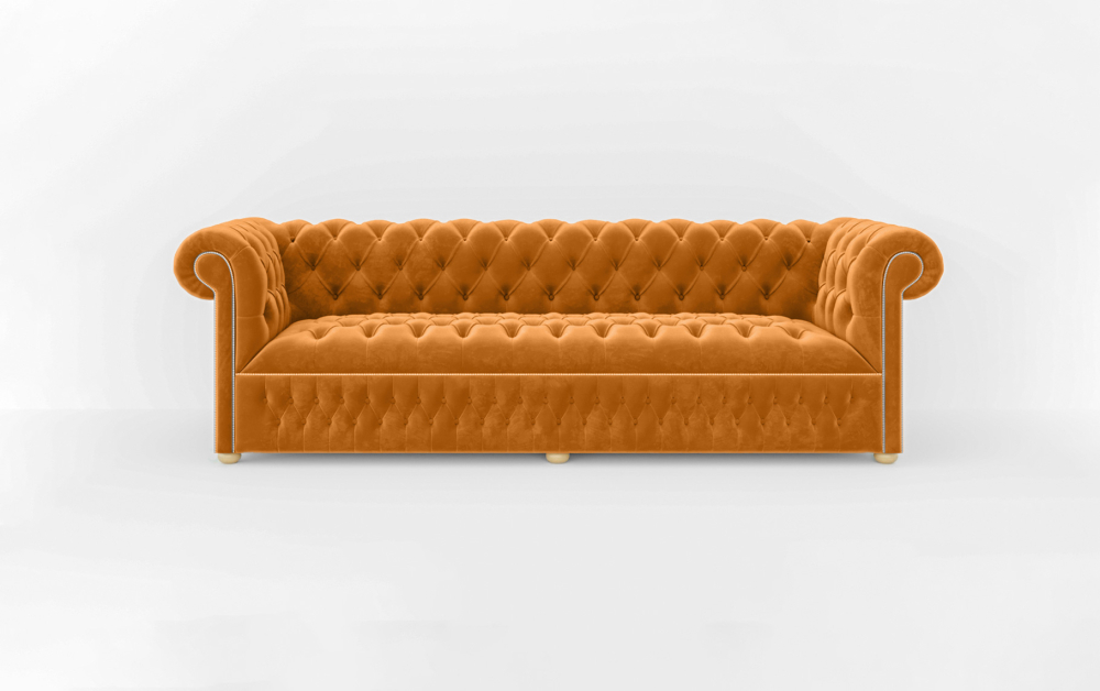 Dustantable Chesterfield 3 Seated Sofa-3 Seater -Velvet-Orange