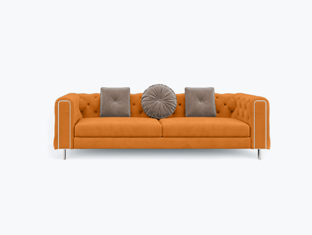 Munich 3 Seater Sofa-1 Seater -Velvet-Orange