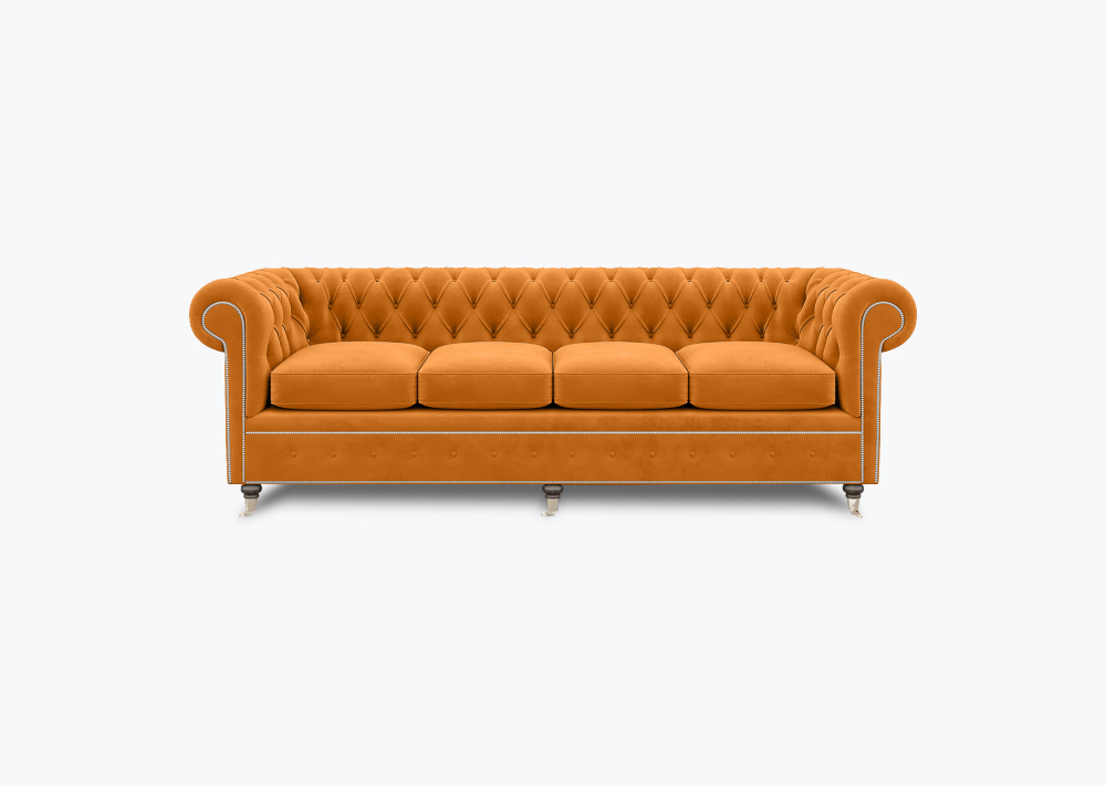 Livingston Chesterfield Sofa-4 Seater-Velvet-Orange