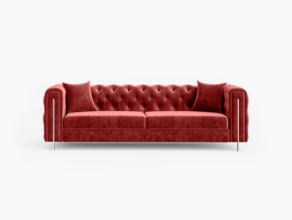 Munich Classic 3 Seater Sofa-2 Seater -Velvet-Red