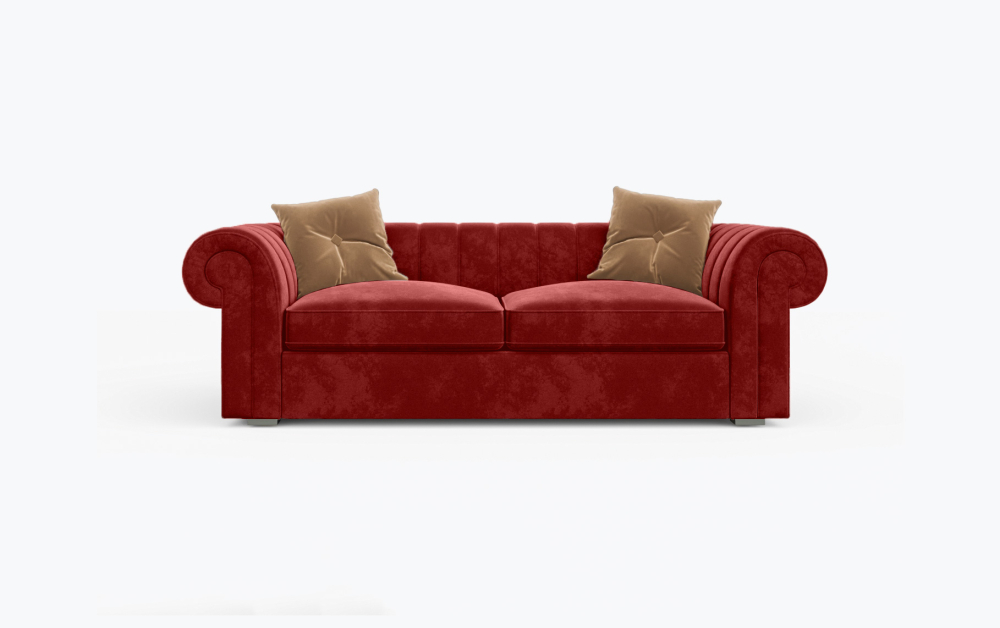 Hereford Chesterfield Sofa-3 Seater -Wool-Red