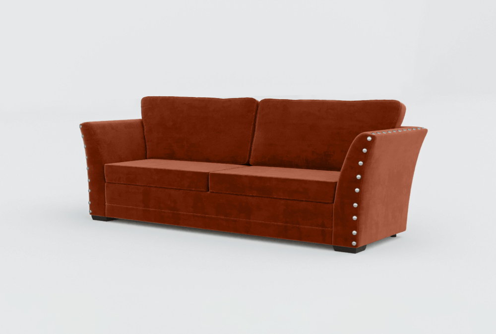 Cardiff Curved Arms Velvet Sofa-3 Seater -Woll-Red