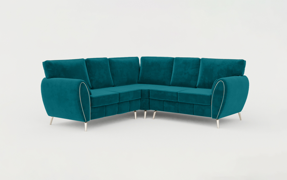 Derby Club Corner Sofa-corner-Velvet-Turkish Blue