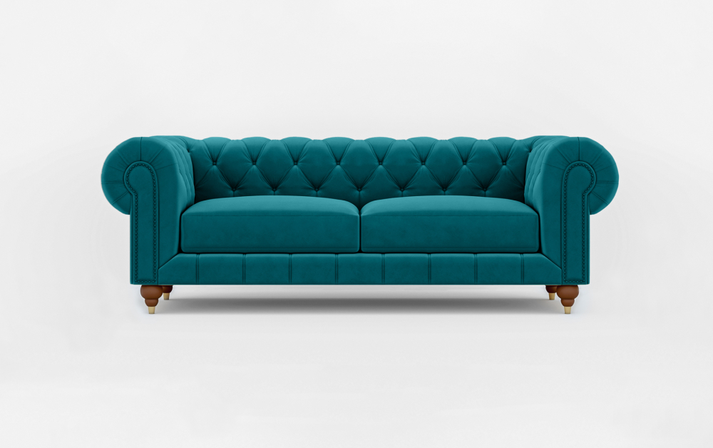 Dumfries Chesterfield Sofa-3 Seater -Velvet-Turkish Blue