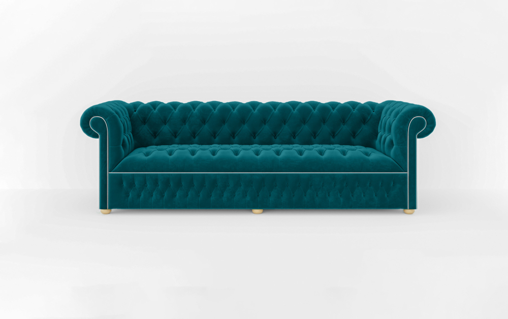 Dunstable Green Sofa-Velvet-3 Seater -Turkish Blue