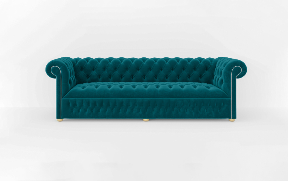 Dustantable Chesterfield 3 Seated Sofa-3 Seater -Velvet-Turkish Blue