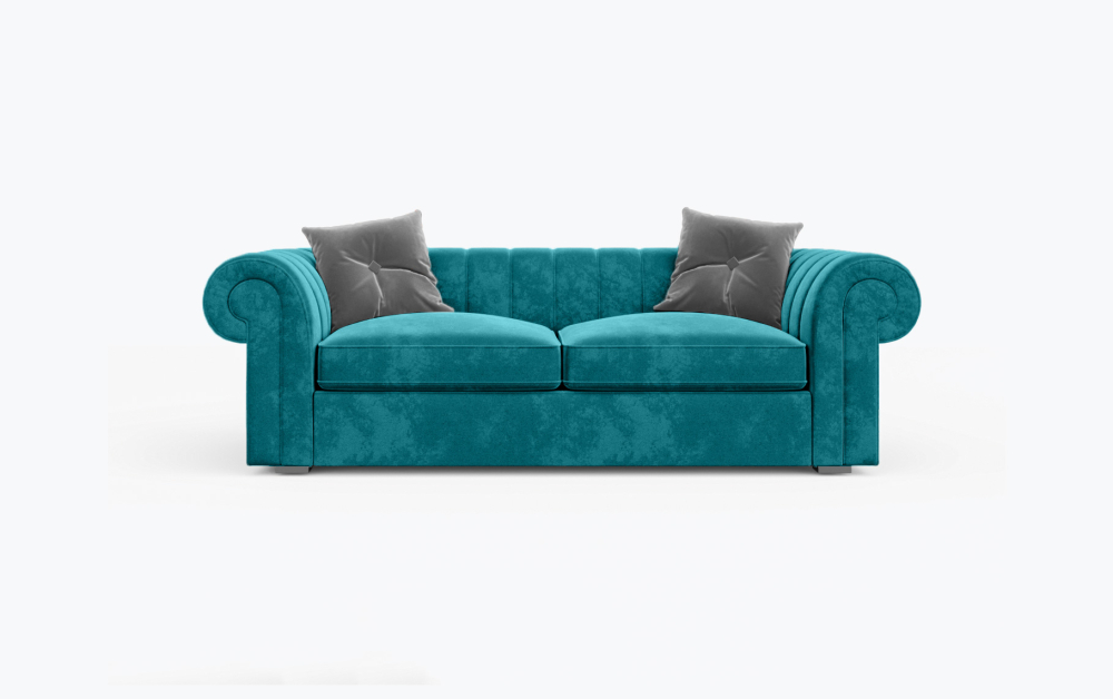 Hereford Chesterfield Sofa-3 Seater -Wool-Turkish Blue