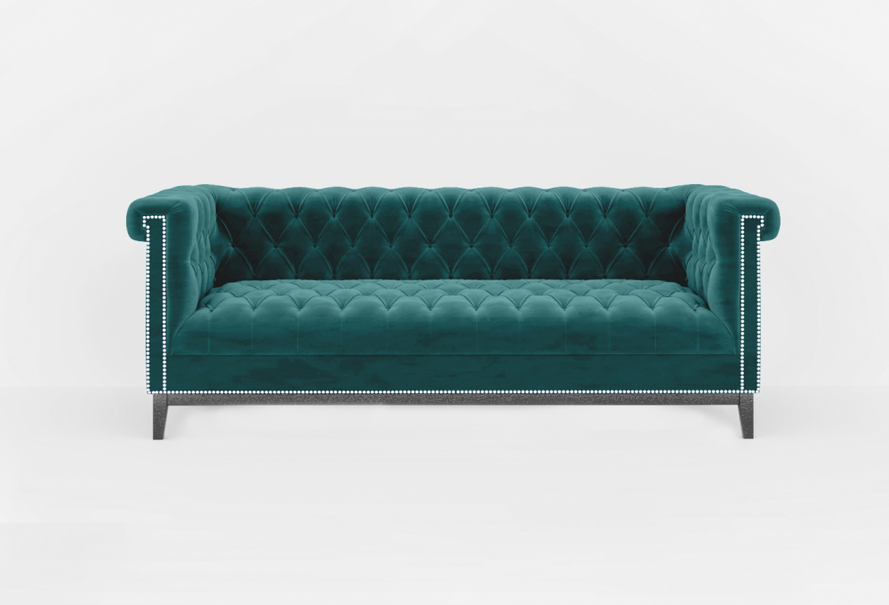 Cambridge Chesterfield 3 Seater Sofa-3 Seater -Velvet-Turkish Blue