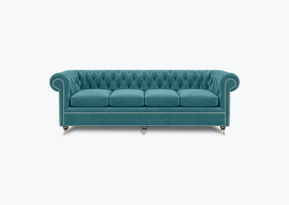 Livingston Chesterfield Sofa-3 Seater -Velvet-Turkish Blue