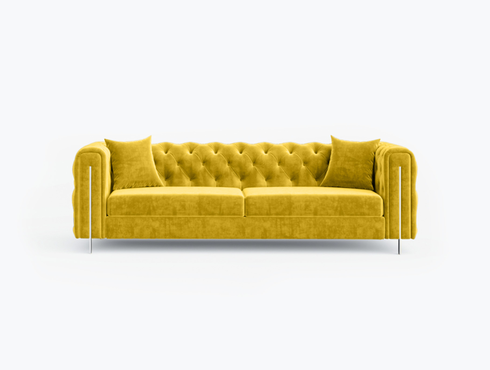 Munich Classic 3 Seater Sofa-3 Seater -Velvet-Yellow
