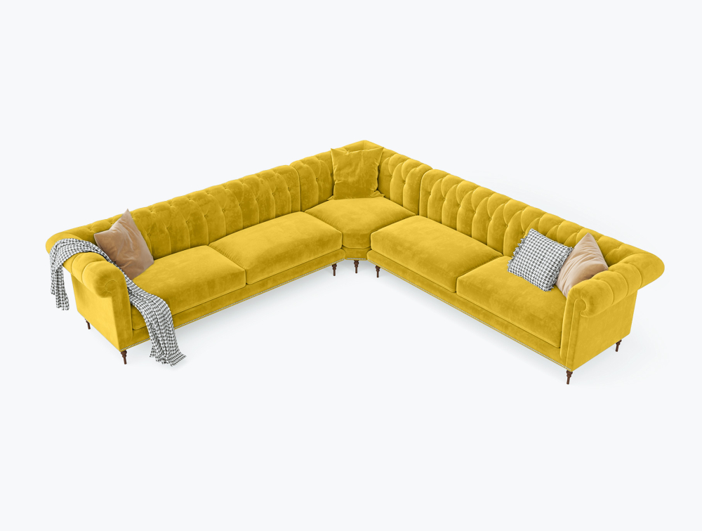 Phoenix corner Sofa-Corner-Velvet-Yellow