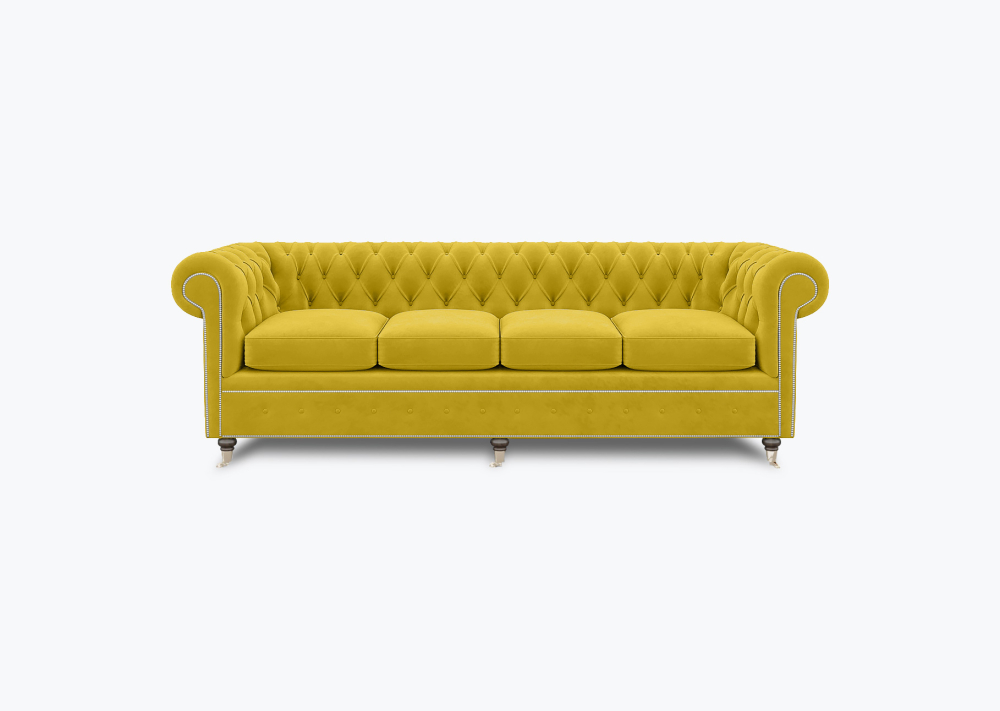 Livingston Chesterfield Sofa-4 Seater-Velvet-Yellow